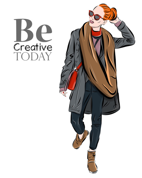 The girl in a scarf on background. Vector - Vector, Image