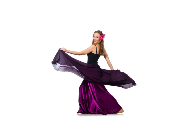 Nainen violetti mekko eristetty valkoinen
 - Valokuva, kuva