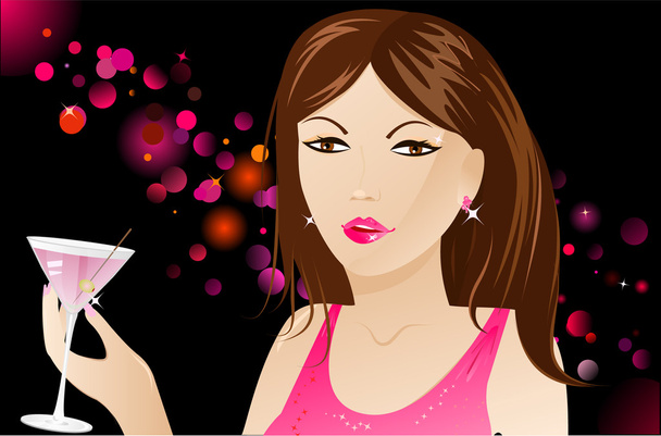 Woman with martini in nightclub - Vector, Image