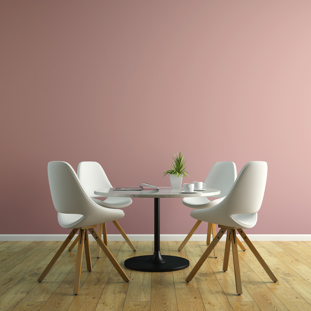 Součástí interiéru s bílými židle a stůl 3d vykreslování - Fotografie, Obrázek