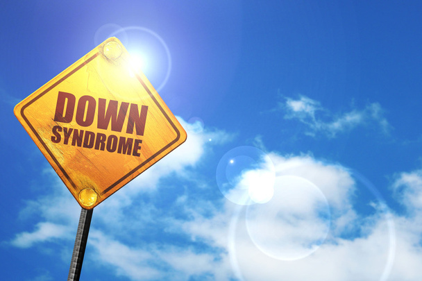 down syndrome, 3D rendering, glowing yellow traffic sign - Фото, изображение