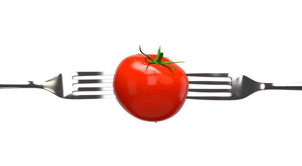 Tomate e dois garfos
 - Foto, Imagem