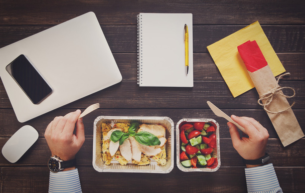 Healthy business lunch top view at table. - 写真・画像