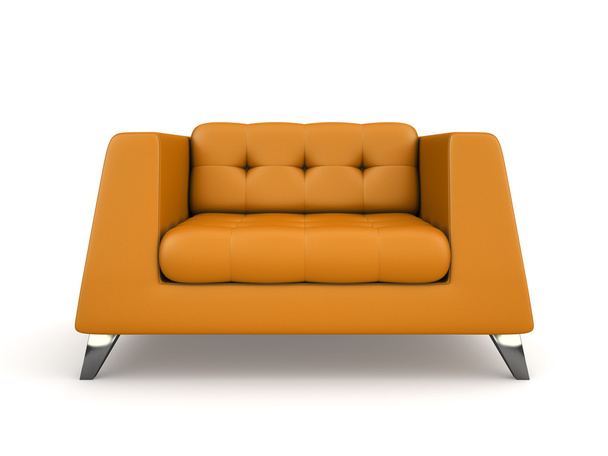 Orange lather armchair isolated on white background 3D rendering - Foto, imagen