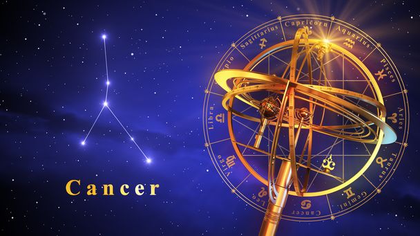 Armillary Sphere And Constellation Cancer Over Blue Background - Photo, Image