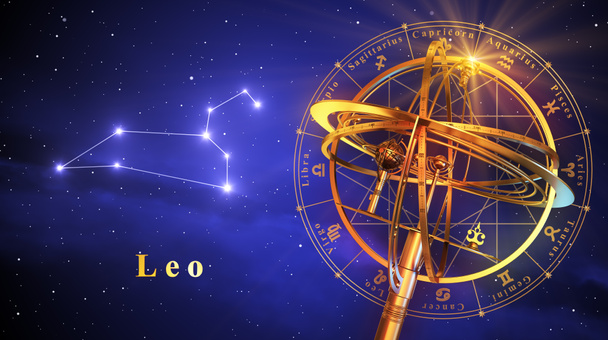 Armillary Sphere And Constellation Leo Over Blue Background - Фото, зображення