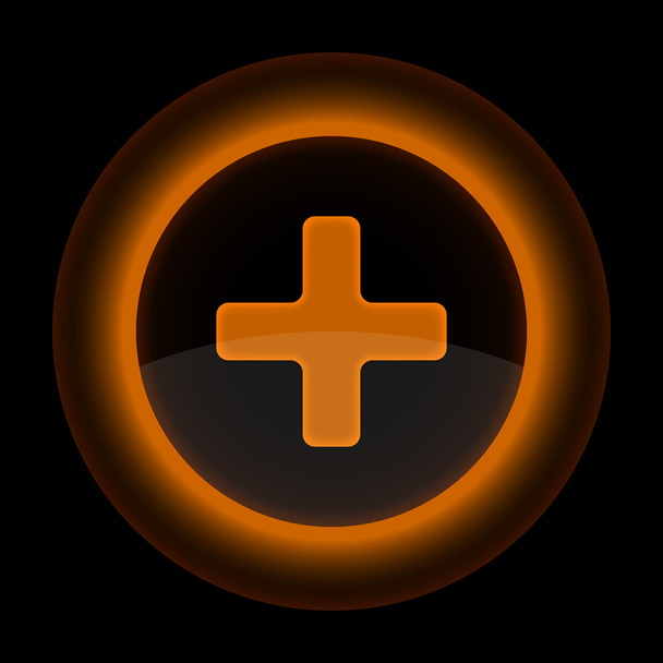 Botón web brillante naranja con signo de adición
 - Vector, Imagen