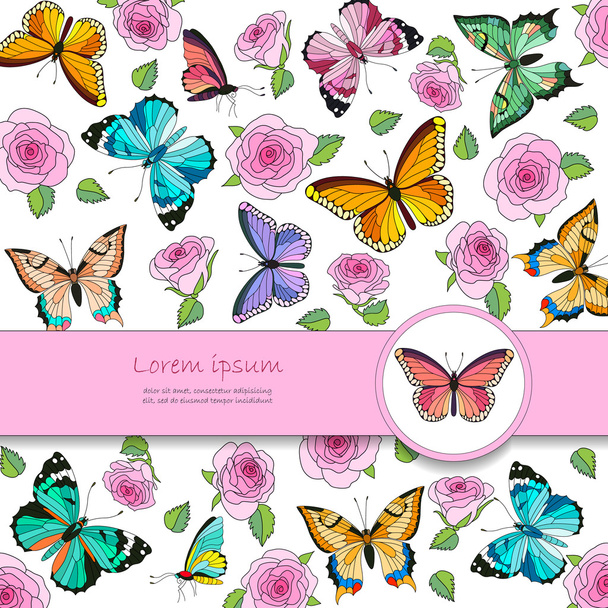 Scheda vettoriale con farfalle e rose
 - Vettoriali, immagini