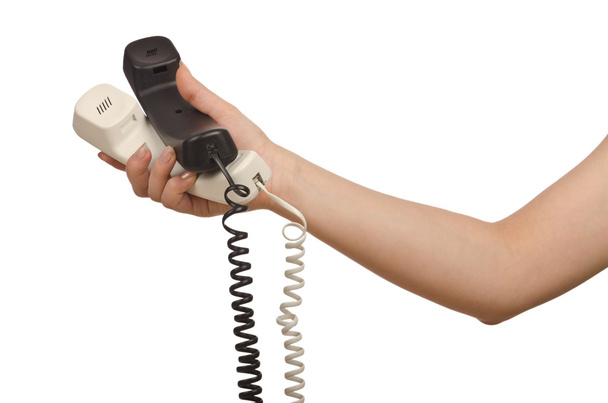 Mão com telefone isolado em branco
 - Foto, Imagem