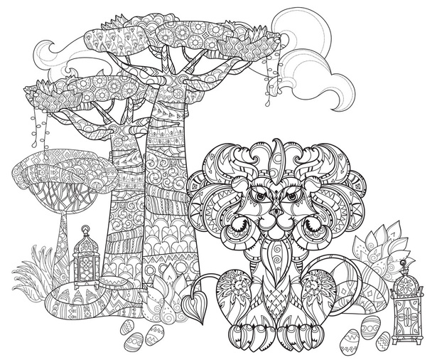Kézzel rajzolt firka szerkezeti trópusi fa - Vektor, kép