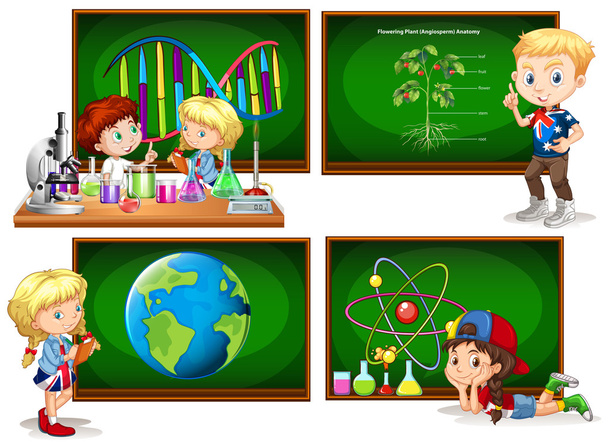 Children and different school subjects - Vector, Image