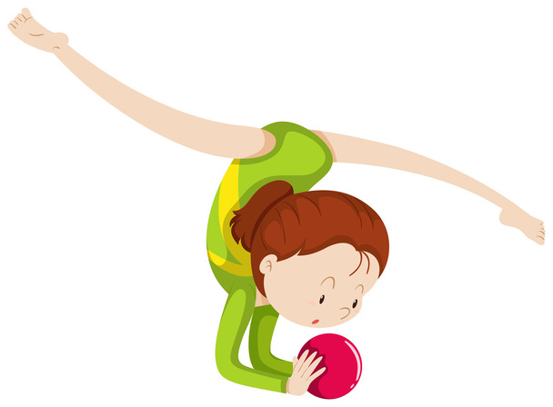 Woma doing gymnastics with red ball - Вектор, зображення