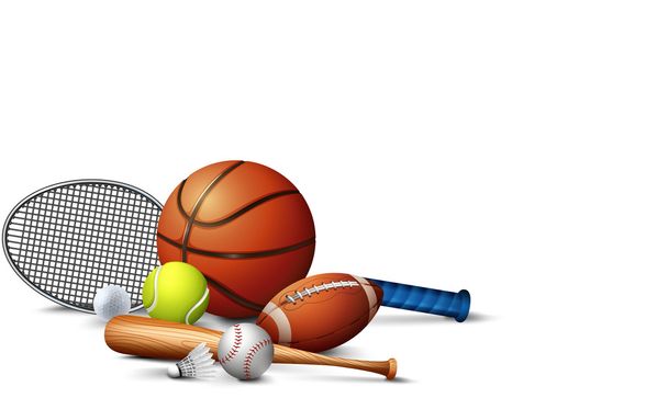 Many sport equipments on the floor - Vector, Image
