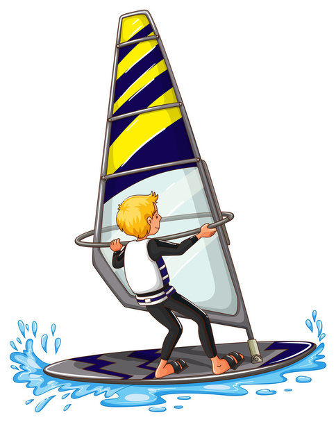 Man atleet zeilen op de surfplank - Vector, afbeelding