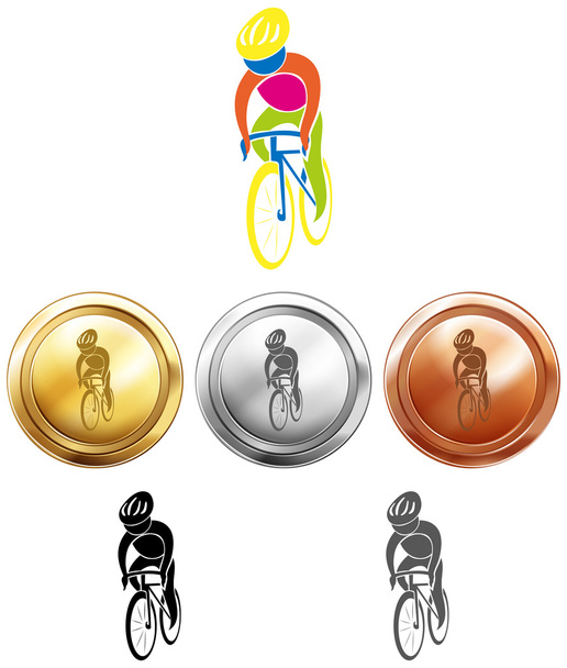 メダル 3 個とサイクリング - ベクター画像