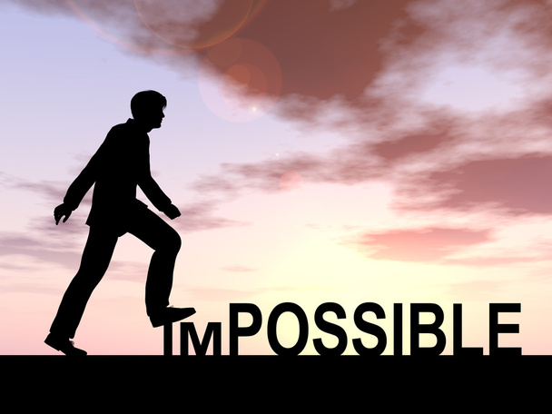 businessman stepping over impossible text  - Photo, Image
