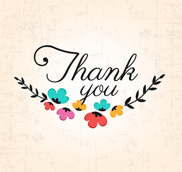 Thank You Calligraphic Design with Flowers. Thank You Lettering Card - ベクター画像