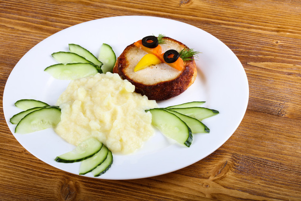 Kids style cutlet with mushed potato - Photo, Image