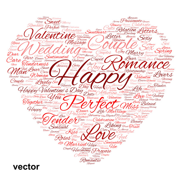 Valentine heart word cloud - Vector, Image