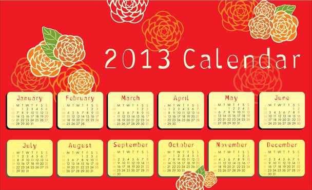 花の装飾品で 2013 年カレンダー - ベクター画像