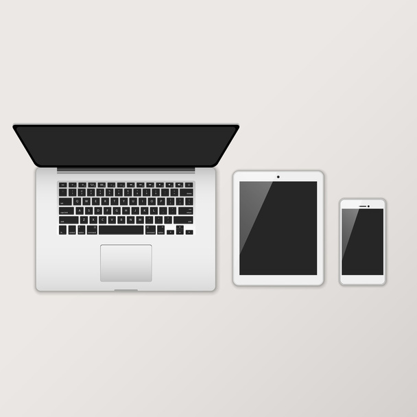 Φορητό υπολογιστή, Tablet & Smartphone με μαύρες οθόνες - Διάνυσμα, εικόνα