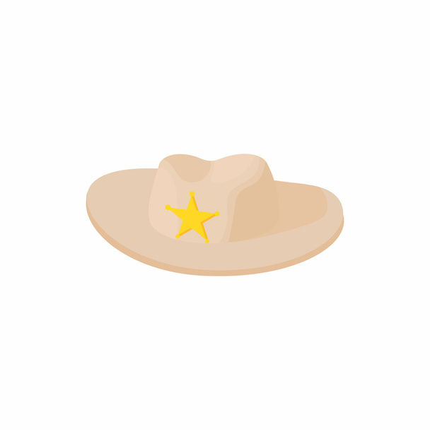 Cowboy hat with star icon, cartoon style - Vector, Image