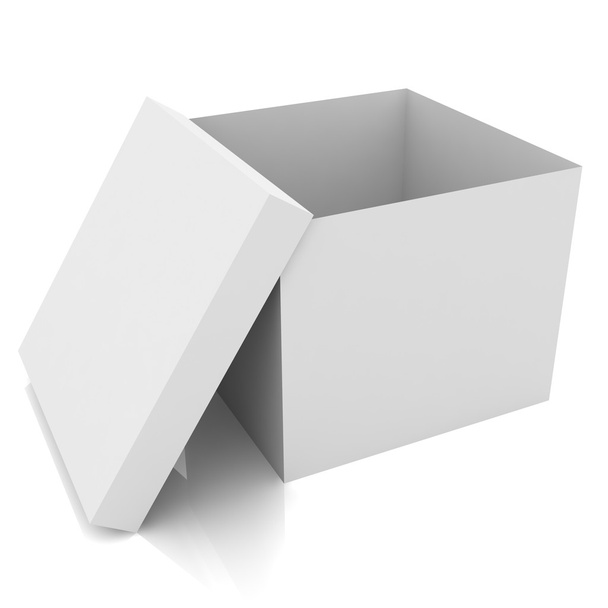 Blanco caja abierta en blanco aislado sobre fondo blanco
 - Foto, Imagen