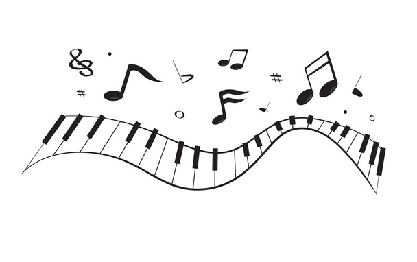 Кривое фортепиано с нотами
 - Вектор,изображение