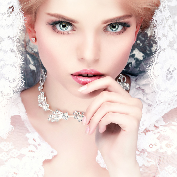 A portrait of elegant girl is in fashion style. Wedding decoration. Isolated on a white background - Фото, зображення