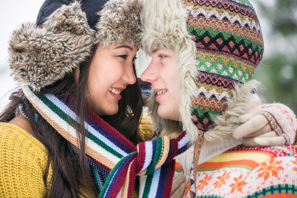 Couple in winter hugging - Фото, изображение
