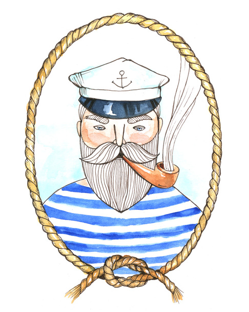 The bearded sailor in the striped vest. - 写真・画像