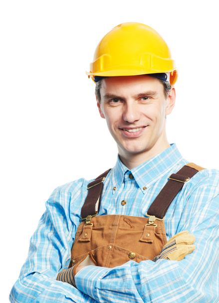 Happy worker portrait in hardhat and overall - Foto, Imagem