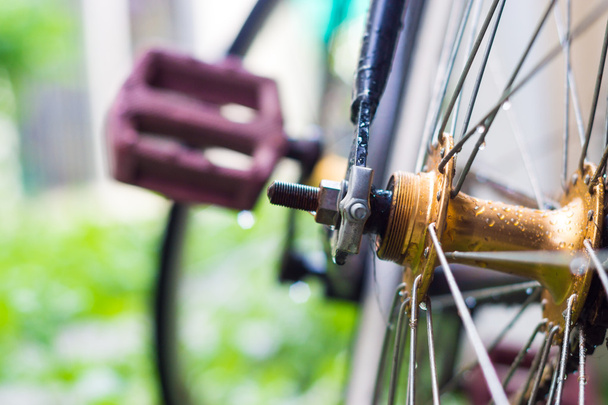 Kiinnitä vaihde pyörän pyörän vihreä ruoho tausta, lähikuva laakeri - Valokuva, kuva