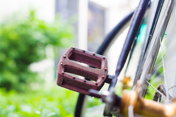 Fix engrenagem roda de bicicleta no fundo de grama verde, Close-up no rolamento - Foto, Imagem