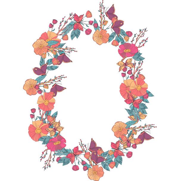 Floral wreath made of wildflowers - ベクター画像