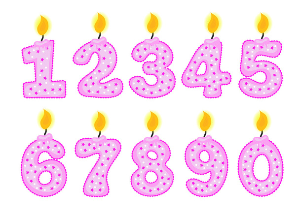 Candle number set, illustration of birthday candles on a white background, - Vector, Image