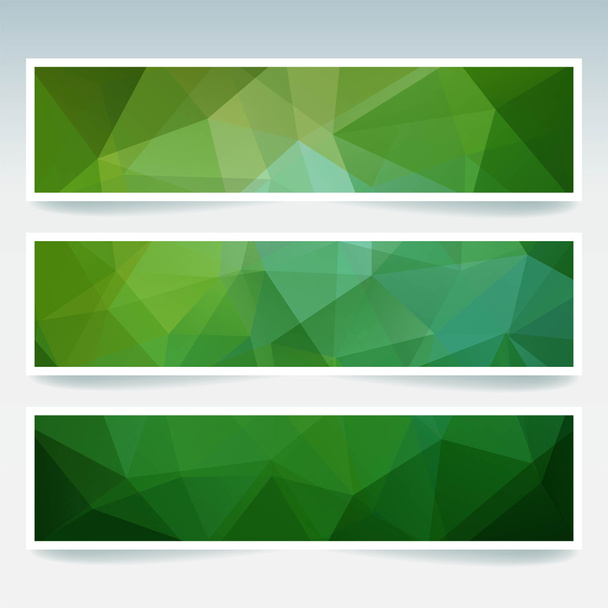 Horizontal banners set with polygonal triangles. Polygon background, vector illustration. Green color. - Vector, Image