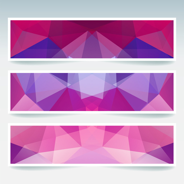 Набір шаблонів банерів з абстрактним тлом. Сучасні векторні банери з багатокутним тлом. Рожевий, фіолетовий, синій кольори
. - Вектор, зображення