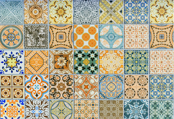 Wall ceramic tiles patterns Mega set from Thailand public park. - Photo, Image