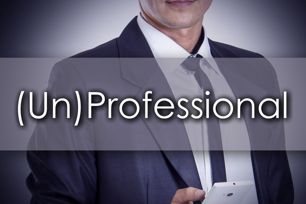 (Un)Professional - Young businessman with text - business concep - Photo, Image