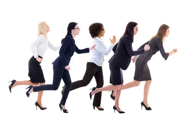 προθεσμία έννοια - πλάγια όψη του τρεξίματος γυναικών επιχειρηματιών που απομονώνεται  - Φωτογραφία, εικόνα