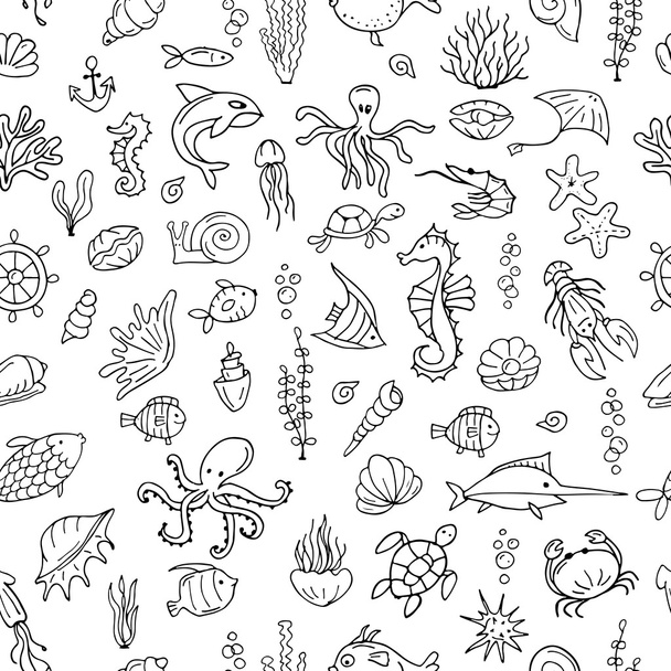 Marine life, seamless pattern for your design - Vector, imagen