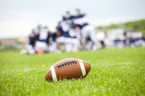 American football ball on the field - Фото, изображение