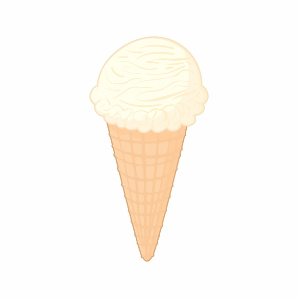 Vanilla ice cream cone icon, cartoon style - Vector, Image