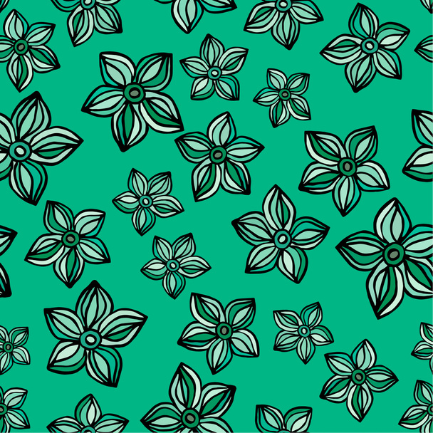 Modèle sans couture avec des fleurs sur fond vert - Vecteur, image