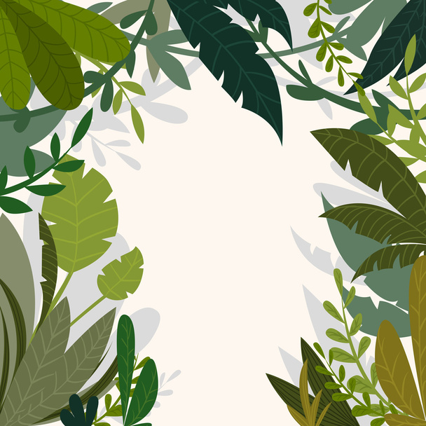 Tropical jungle background with palm trees and leaves in cartoon style. Vector illustration - Vektori, kuva
