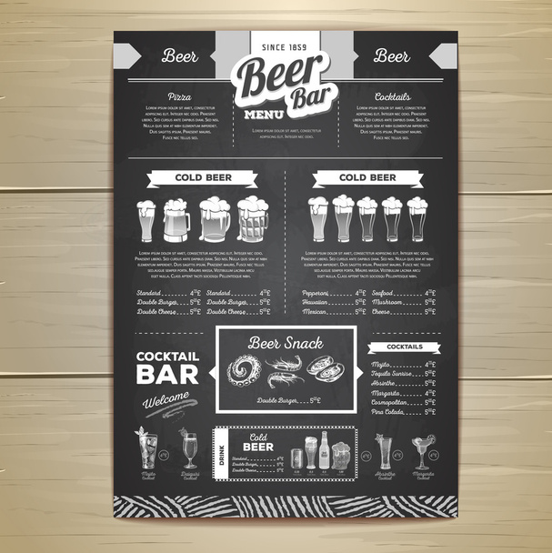 Vintage chalk drawing beer menu design.  - Vector, Image