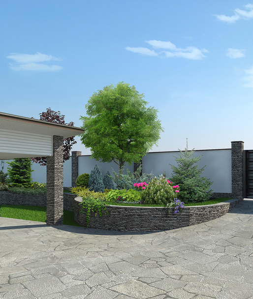 Front yard landscaping, 3d render - Photo, Image