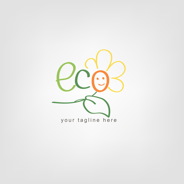 抽象的な花自然エコ ロゴ。アート アウトライン スタイル。エコ ロゴ ・ テンプレート デザイン - ベクター画像