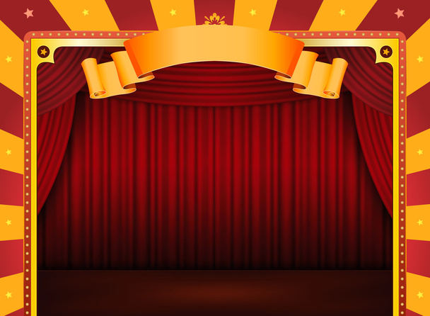 Cartel de circo con escenario y cortinas rojas
 - Vector, imagen